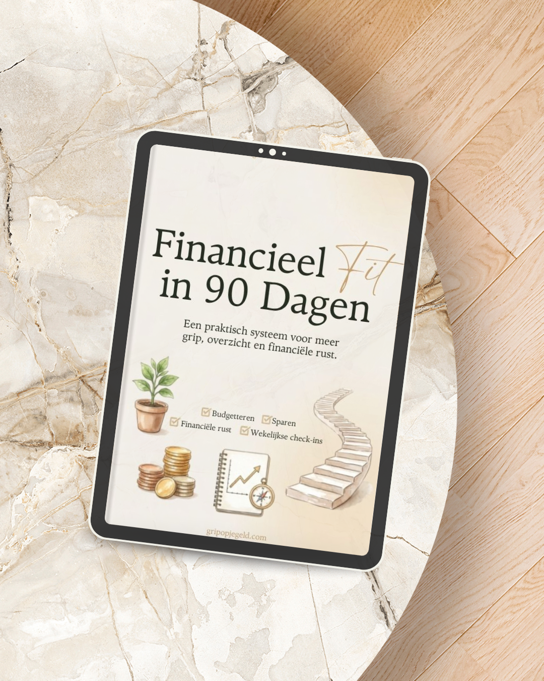 Financieel Fit in 90 Dagen — programma weergegeven op een iPad